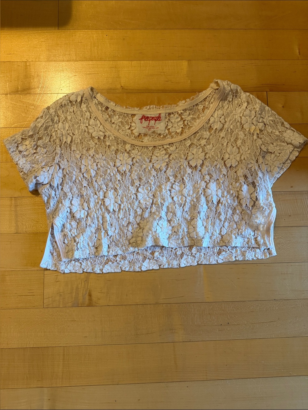 Free People Cream Lace Short Sleeve Crop Top